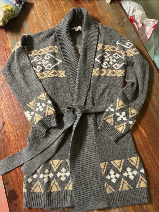 Knox Rose Sweaters - Knox Rose Belted Cardigan w/Geometric Pattern Medium